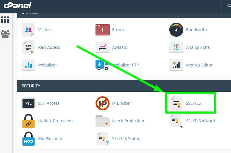Οθόνη επιλογής εικονιδίου SSL στο cPanel 11