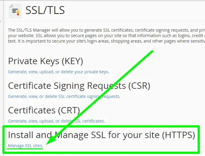 Επιλογή διαχείρισης website SSL στο cPanel 11
