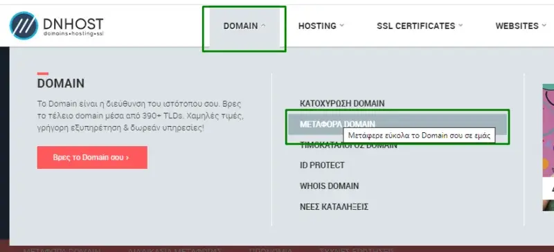Μεταφορά domain στην dnhost (βήμα 1)