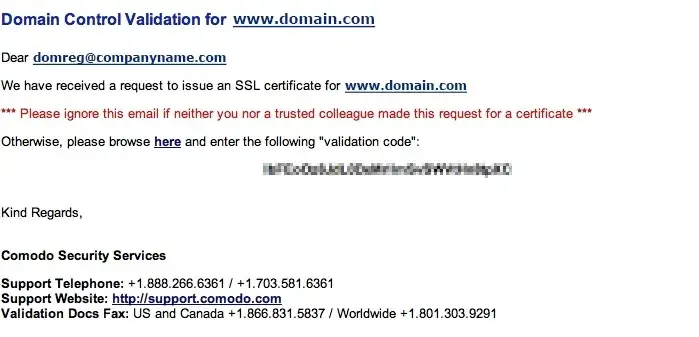 Email επικύρωσης domain για το comodo SSL