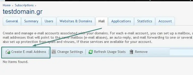 Δημιουργία νέας διεύθυνσης email στο plesk
