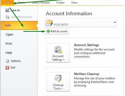 Προσθήκη Outlook Account 