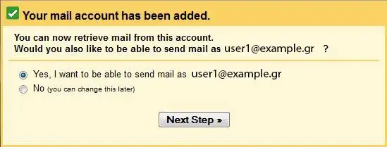 Μήνυμα επιβεβαίωσης σύνδεσης email λογαριασμού με gmail
