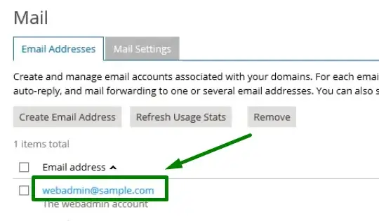 Μενού λογαριασμών email για τροποποίηση κωδικών πρόσβασης