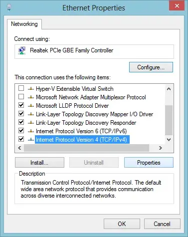 Επιλογή ρυθμίσεων Internet Protocol Version 4