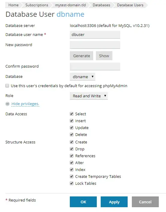 Aλλαγή κωδικού χρήστη MySQL από το Plesk