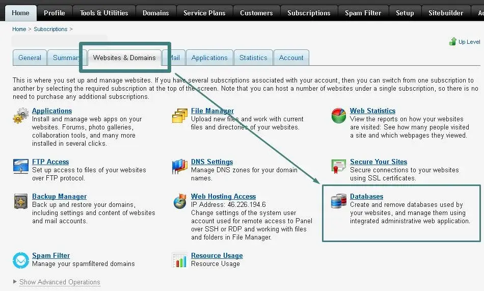 Εικονίδιο επεξεργασίας databases στον πίνακα ελέγχου plesk