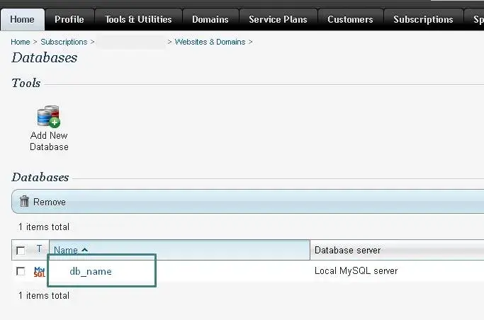 Επιλογή database για επεξεργασία των στοιχείων της στο plesk