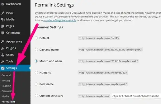 Οθόνη επιλογής επεξεργασίας permalinks στο WordPress