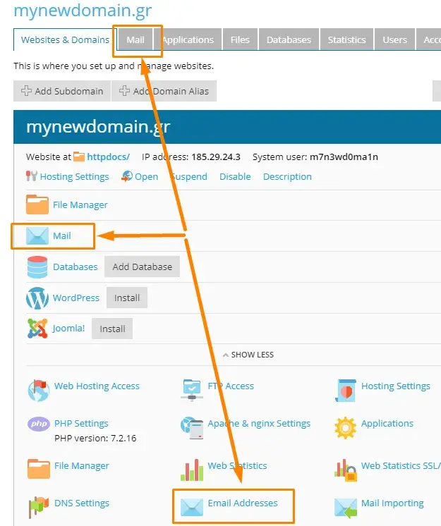Δημιουργία email διευθύνσεων στο Plesk Panel
