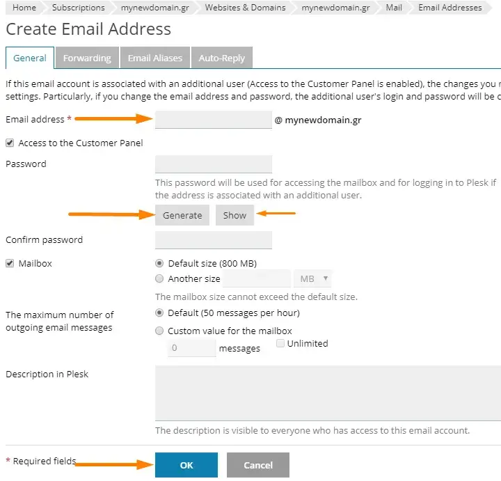 Προσθήκη ασφαλούς password στους email λογαριασμούς μέσω Plesk.