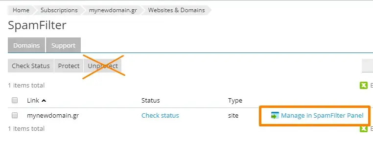 Έλεγχος status spamfilter στο Plesk Panel.