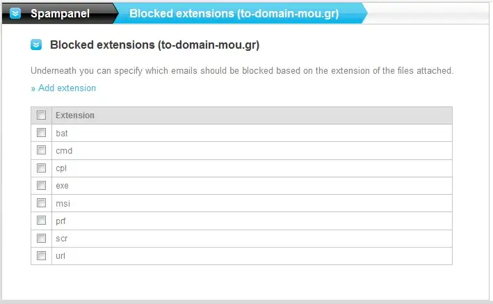 Ρυθμίσεις αποκλεισμού τύπου αρχείων στο SpamFilter