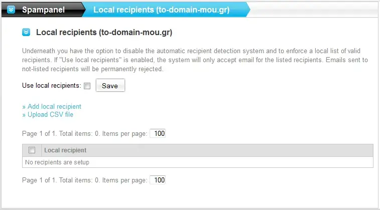 Επιλογή use local recipients στο spampanel της spamexperts