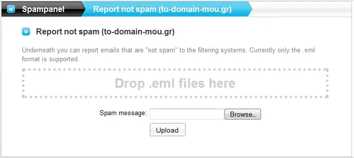 Φόρμα εισαγωγής whitelist email αρχείων της SpamExperts