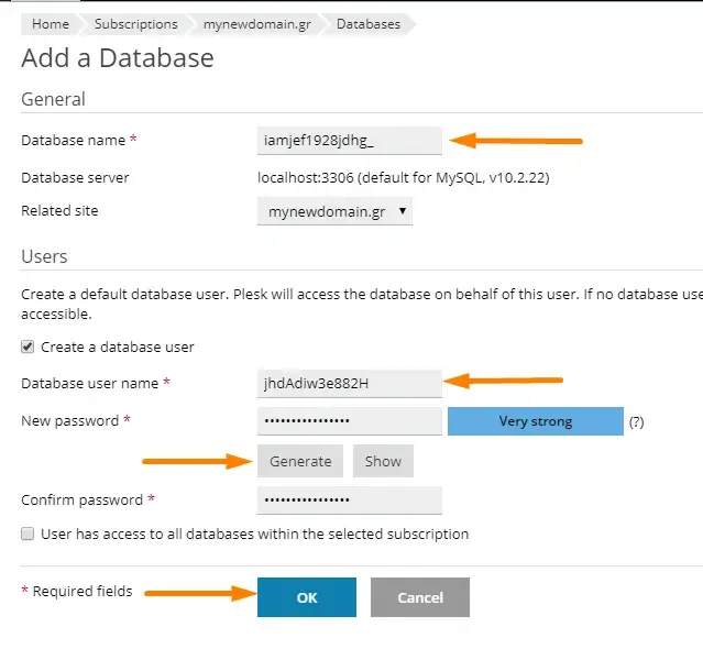 Εισαγωγή database και συσχέτιση με domain στο Plesk