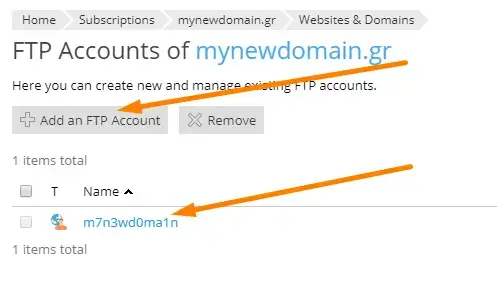 Προσθήκη νέου FTP user στο πίνακα ελέγχου Plesk.