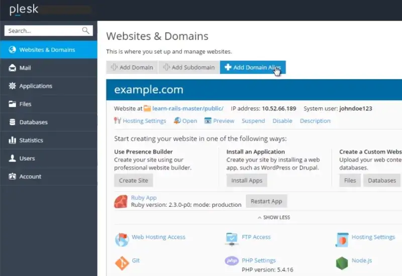 Προσθήκη domain ανακατεύθυνσης/alias σε ήδη ενεργό ιστότοπο (Plesk panel)