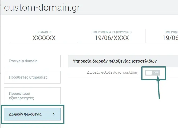 Οθόνη ενεργοποίησης free hosting στο site της DNHOST