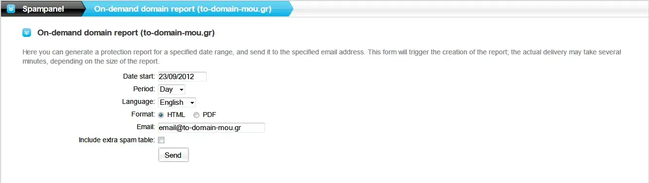 Πίνακας ελέγχου Spam Experts
