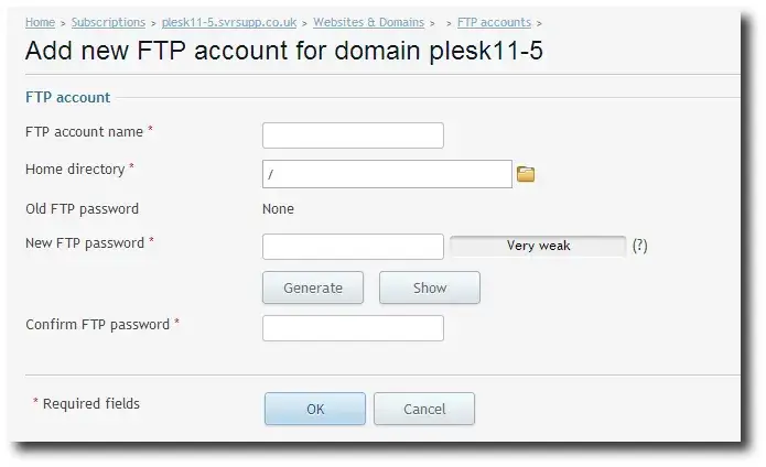 Προσθήκη νέου χρήστη FTP account στο plesk 11