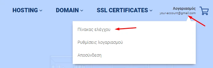 Καρτέλα σύνδεσης με λογαριασμό DNHOST
