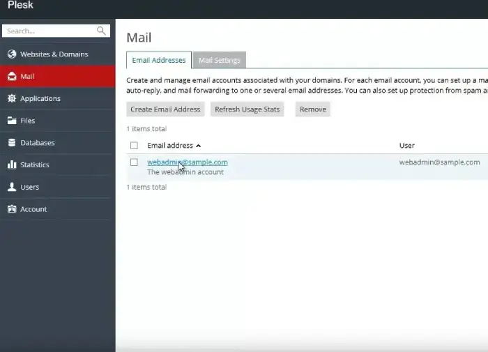 Οθόνη επιλογής email για αλλαγή κωδικού στο Plesk