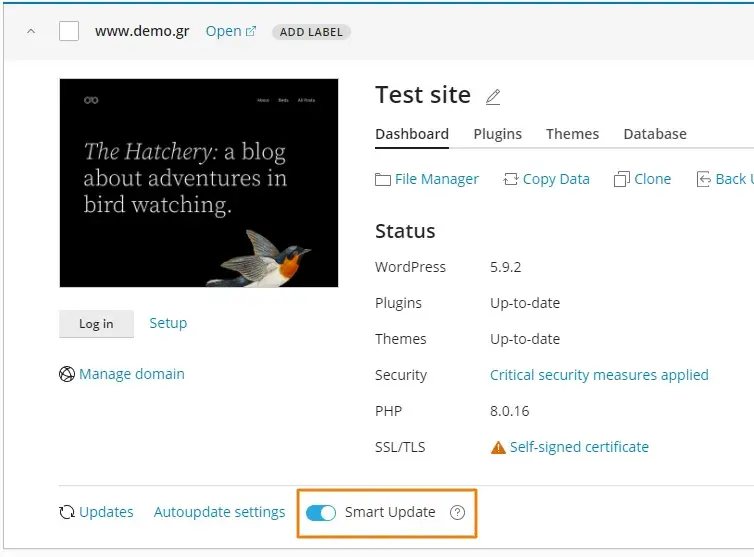 Ενεργοποίηση Smart Updates στο WordPress Plesk Toolkit