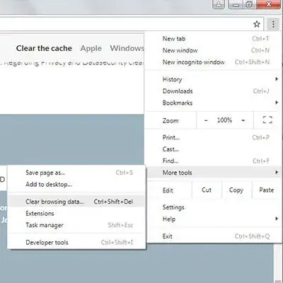 Επιλογές εκκαθάρισης cache στον browser Google Chrome