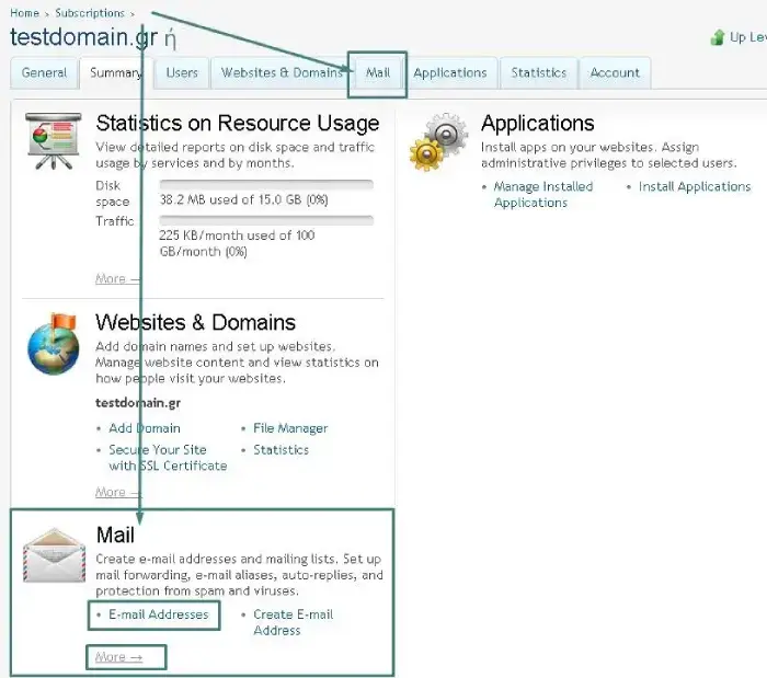 Επιλογή διαχείρισης email στο hosting control panel της DNHOST