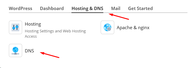 Καρτέλα επιλογής ρύθμισης DNS εγγραφών για domain
