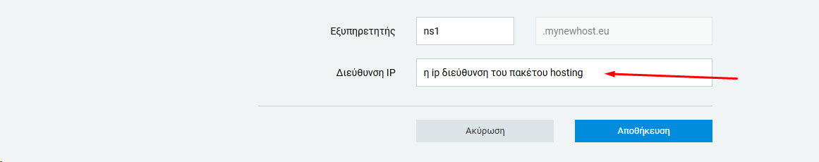 Πεδία συμπλήρωσης στοιχείων DNS στο site της DNHOST