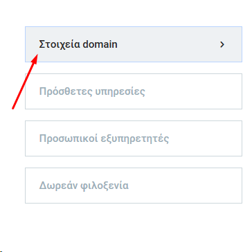 Επιλογή καρτέλας στοιχείων domain στο πίνακα διαχείρισης της DNHOST