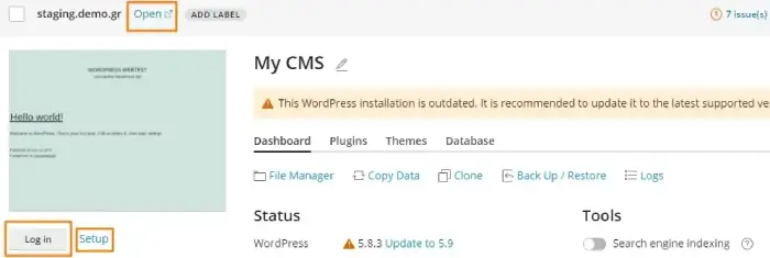 Επιλογή σύνδεσης στο WordPress CMS μέσω WP εργαλειοθήκης