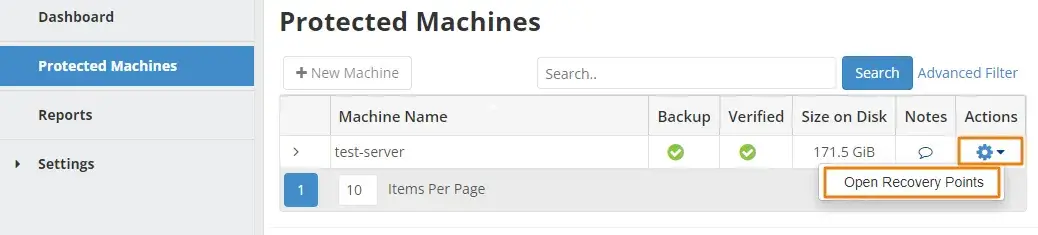 Open Recovery Points Smart Backup Service