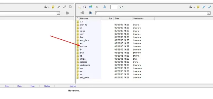 Επιλογή φακέλου httpdocs στον FTP client