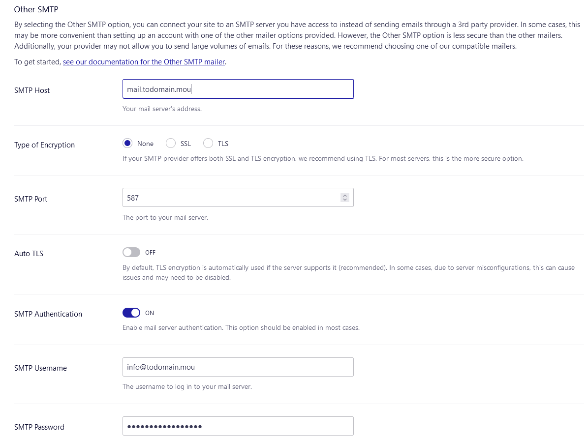 Εισαγωγή domain για σύνδεση SMTP server