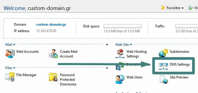 Τροποποίηση εγγραφών webnode στα DNS Settings