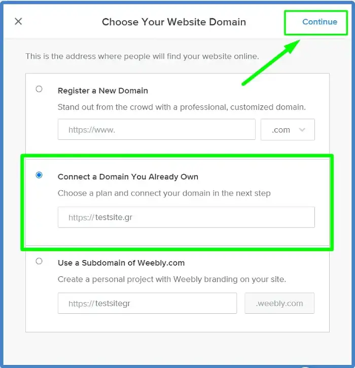 Σύνδεση ονόματος χώρου με το Weebly